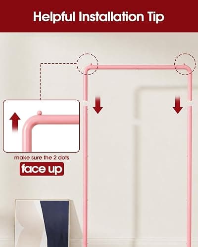 Sakugi Clothes Rack - Clothing Rack with Storage Mesh Shelf & Casters, Heavy-Duty Metal Clothing Rack for Hanging Clothes, Dresses, Coats, Large Load Capacity, Easy Assembly, Pink, 28.0"x16.9"x59.0" thumbnail 3