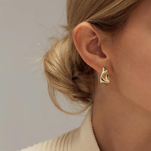 Kyerlyn Chunky Gold Earrings for Women, 14K Gold/Silver Plated Statement Geometric Dangle Drop Earrings Chunky Trendy Knot Stud Hypoallergenic Fashion Jewelry Gift thumbnail 4