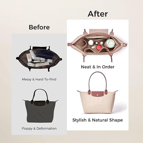 ZTUJO Premium Felt Longchamp Le Pliage Organizer Insert, Compatible with Longchamp Le Pliage Energy, Shoulder Bag, Top Handle, Xtra (Beige, Medium) thumbnail 8