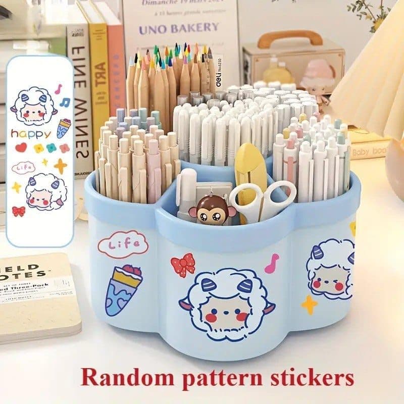 360 Degree Rotating Pen Holder Desk School Study Stationery Gift for Students Organiser with Pen and Pencil Holders Pen and Pencil Stationary Storage Plastic Storage Box (WHITE) thumbnail 7