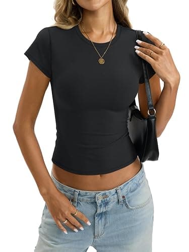 EasyGala Womens Cotton Crop Baby Tee Basic Crew Neck T Shirts Fitted Going Out Tops Summer Cute Gym Workout Clothes 2026 thumbnail 4
