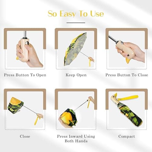 Natuquebrela Cute Duck Umbrella Automatic - Compact Pretty Pocket Size Strong Duck Collapsible Umbrella Yellow Wooden Handle for Women thumbnail 5