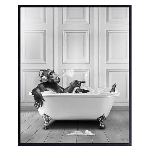 Cool Bathroom Wall Decor for Men - Black Bathroom Decor - funny Wall Decor - Cute Trendy Restroom Sign - small Bath Art - Wall Art Bath Pictures - Funky Urban Home Decor - Bathtub Print - Image 1