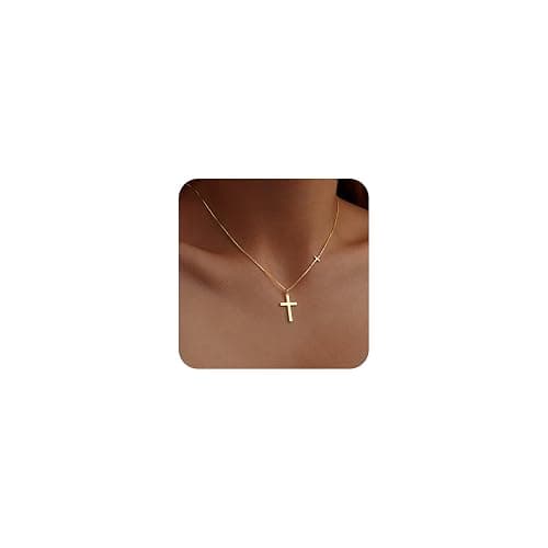 Easter Basket Stuffer Cross Necklace for Women Girls, Dainty 14K Gold Silver Plated Cross Choker Jewelry Non Tarnish Waterproof Cute Simple Small Necklace Christian Baptism Religious Faith Jewelry Gifts - Image 1