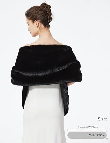 BEAUTELICATE Châle Étole En Fausse Fourrure Cape Boléro De Femme Mariage Hiver Sur Robe de Soirée Mariée Cérémonie Fête Demoiselle d'honneur Grande Taille thumbnail 3