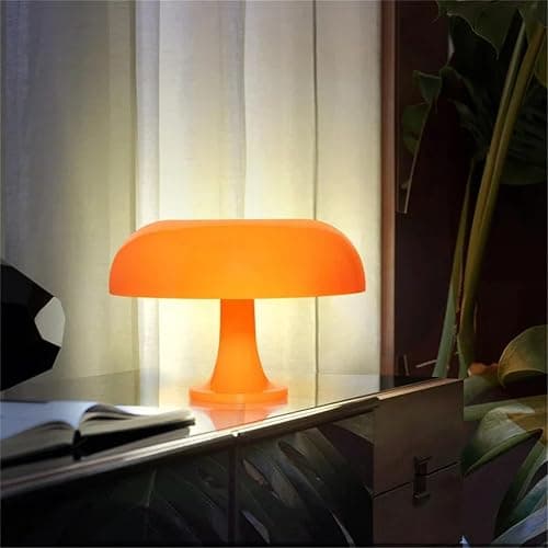 Retro Orange Mushroom Lamp for Bedroom Nightstand Mid Century Modern Table Lamp Decor Aesthetic Lighting Dimmable Mushroom Shaped Donut Bedside Lamp with 3 Lighting Modes, Minimalist Home Decor thumbnail 4