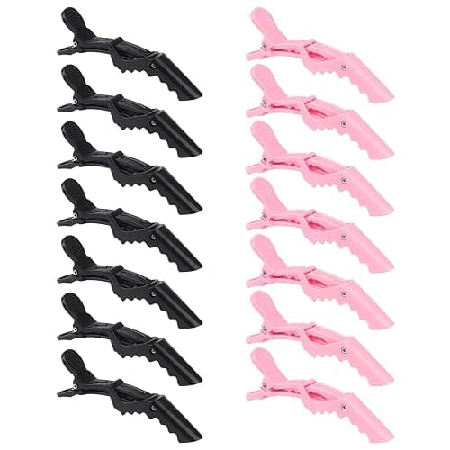 NoxWisp 14 Pcs Alligator Hair Clips, styling segmented makeup crocodile clip for Women's Hair, Dyeing or Hair Care Partition Positioning Clip, Salon DIY Accessories-Black, Pink - Image 1