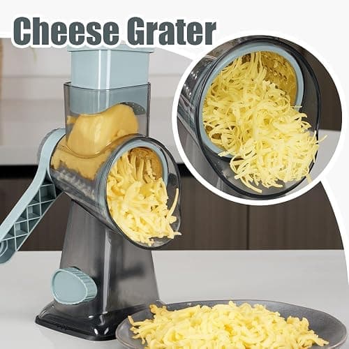 KEOUKE Rotary Cheese Grater Hand Crank Transparent - Shredder Slicer Grinder 3 Stainless Steel Blades, Stable Suction, Labor-Saving Handle, Safe Kitchen Tool for Cheese, Vegetable, Nuts, Chocolate thumbnail 7