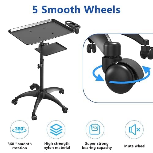 Salon Tray Cart with Storage Platform, Aluminum Tattoo Tray with Wheels Trolley Adjustable Height, Salon Tray Equipment Service Instrument Storage Tray Accessory for Salon & Spa Use, Black thumbnail 5