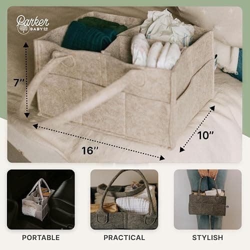 Parker Baby Co. Diaper Caddy - Nursery Storage Bin and Car Organizer for Diapers and Baby Wipes - Oatmeal, Large thumbnail 3