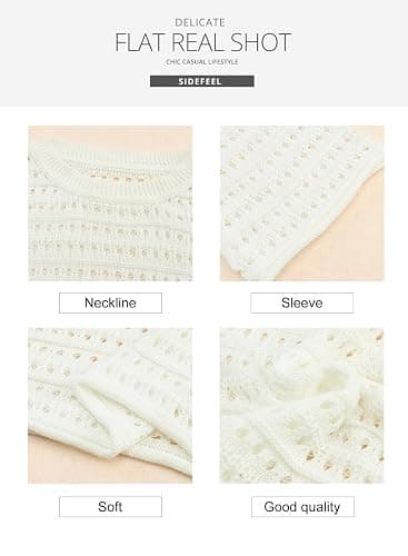 Sidefeel Womens Summer Sweaters 2026 Lightweight Casual Long Sleeve Crochet Tops Hollow Out Knit Pullover Clothing thumbnail 5