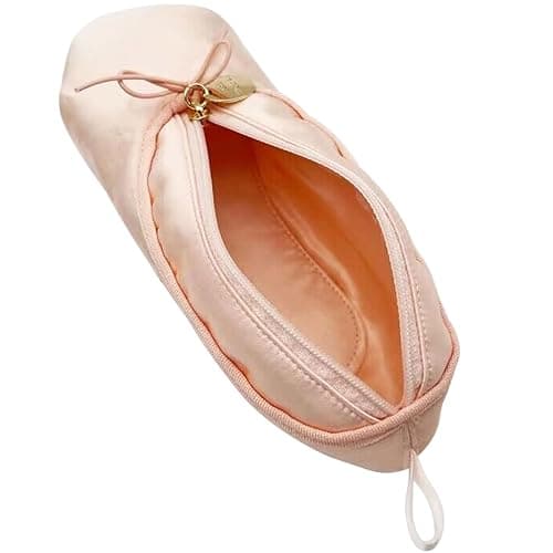 TCULIHWY Pink Ballet Shoe Makeup Bag, Dance Recital Gifts for Girls | Small Satin Cute Cosmetic Bag, Ballet Pencil Case Pouch, Bow Mini Dance Bag for Girls, Dancer & Ballerina Performance gifts - Image 1