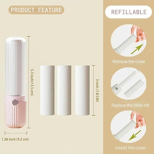 Mini Lint Roller for Clothes Reuseable Pocket Lint Remover for Travel, Portable Sticky Roller for Pet Hair, Small Lint Roller with 4 Rolls Refillable thumbnail 2