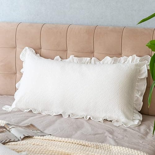 Pillow Shams Set of 2 Pure Cotton Champray Ruffled Edge,Thick and Solid Washed Dobby Heavy Fabric (Standard 20x26 inches) thumbnail 6
