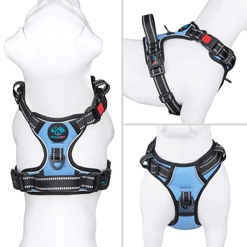 PHOEPET No Pull Dog Harness Reflective Adjustable Vest with a Training Handle, Name ID Pocket, 2 Metal Leash Hooks, 3 Snap Buckles [Easy to Put on & Take Off](S, Baby Blue) thumbnail 2