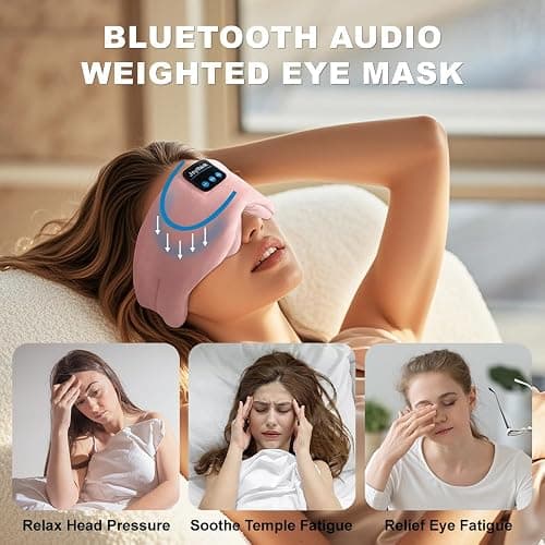 Joythink Weighted Eye Masks Bluetooth Sleep Mask Headphones Silk Wireless Bluetooth Headband for Side Sleepers Blackout for Airplane Travel Men Women Pink thumbnail 2