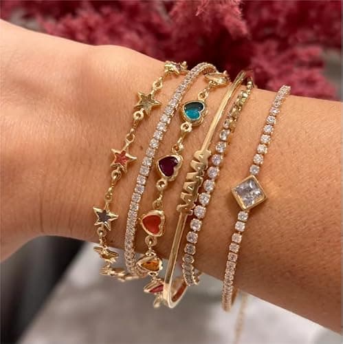 Sanyaa Star Bracelet 18K Gold Plated Multi Stone Crystal Star Bracelet for Women (Colorful) thumbnail 2