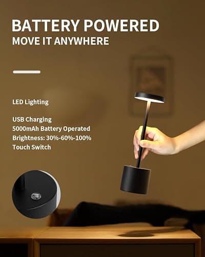 Ophouliy Cordless Table Lamps Rechargeable 2 Pack, 5000mAh Battery Operated LED Touch Lamps, IP54 Waterproof Portable Wireless Table Lights for Outdoor Patio Bar Restaurants Bedroom Bedside (Black) thumbnail 2