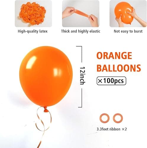 BAUANOOY 100pcs Orange Balloons 12 inch, Orange Latex Balloon with Ribbon for Graduation Fall Tropical Birthday Party Decorations thumbnail 3