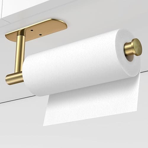 VAEHOLD Adhesive Paper Towel Holder Under Cabinet Wall Mount for Kitchen Paper Towel, Paper Towel Roll Holder Stick to Wall, Stainless Steel (Gold) thumbnail 4
