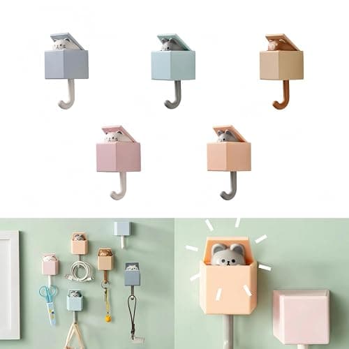 Ruylinare 5PCS Cute Wall Hooks for Keys, Coats & Home Decor - Heavy Duty 5.3lbs Adhesive Hooks, Pet-Shaped Key Holder Wall Mount for Bathroom Bedroom Entryway - Perfect for Renters & Pet Lovers - Image 1