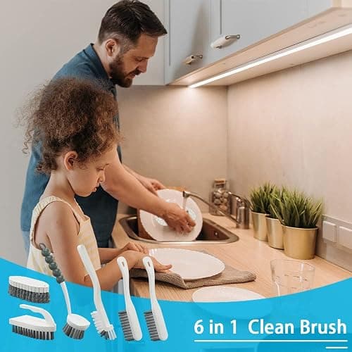 CN1ST 6 PCS Cleaning Brush, Scrub Brush Set for Kitchen and Bathroom Household Use with Various Brushes for Cleaning Dishes, Tiles, Corners and Floors thumbnail 5