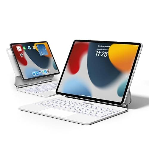 APPS2Car Magic Keyboard for iPad Pro 12.9 inch, Magnetic Floating Case with Backlit Bluetooth Slim Portable Keyboard and Trackpad - White - Image 1