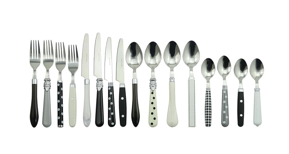 The Original Brink House Eclectic Black & White Mix & Match Stainless Steel Cutlery Set / 16 pieces with Metal Stand/Lifestyle utensils set for home, first apartment, dorm, dinner parties thumbnail 7