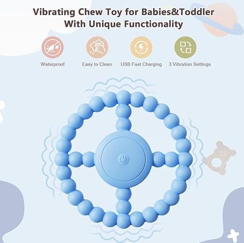 Vibrating Sensory Chew Toy - Dual Effect: Teether Teething Toys for Babies6-12 8-18 Months, Sensory Toys for Kids with Autism&Toddler Travel Essential,1-2 Year Old Boys Girls Gifts idea(Blue) - Blue thumbnail 2