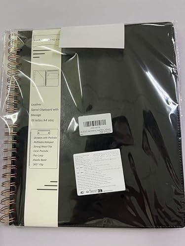 HAUTOCO Spiral Leather Clipboard Folio with Notepad (8.5 x 11''), 5 Folders with 10 Pockets, Storage Zipper Pouch, Pen Loop, 39 Stickers, Padfolio Organizer for Work School, Black thumbnail 8