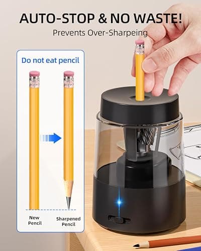 ZMOL Electric Rechargeable Pencil Sharpener, Automatic Pencil Sharpeners Kids, Battery Powered Pencil Sharpeners for Colored Pencils, Auto Stop, Suitable for No.2(6-8mm), Classroom/Home Black thumbnail 5