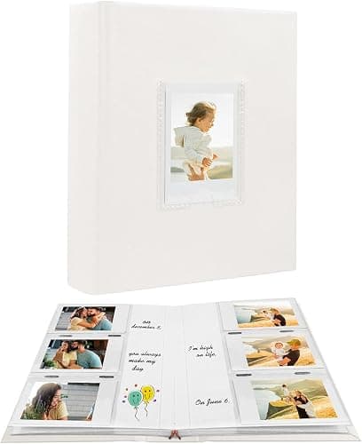 Photo Album for Fujifilm Instax Mini Camera, 180 Pockets Photo Album with Writing Space for Polaroid, Leather Cover, 2x3 Photo Album for Instax Mini 12 11 9 40 8 7 Evo LiPlay Instant Camera (White) - Image 1