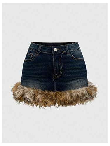 WDIRARA Women's Plus Size Leopard Fuzzy Mini Denim Skirt Y2k Bodycon Jean Skirts thumbnail 2