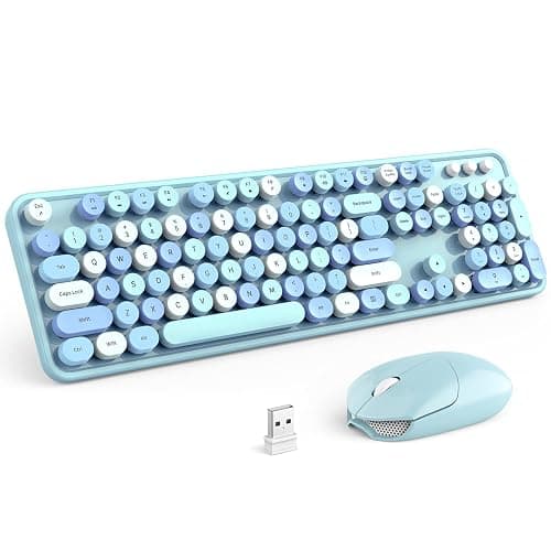 KNOWSQT Wireless Keyboard and Mouse Combo, Blue Colorful 2.4G Typewriter Full-Size Cute Keyboards - USB Receiver Plug and Play, for Computer, PC, Laptop, Desktop, Windows - Image 1