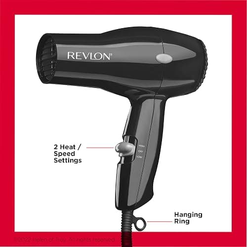 Revlon Compact Hair Dryer | 1875W Lightweight Design, Perfect for Travel, (Black) thumbnail 3