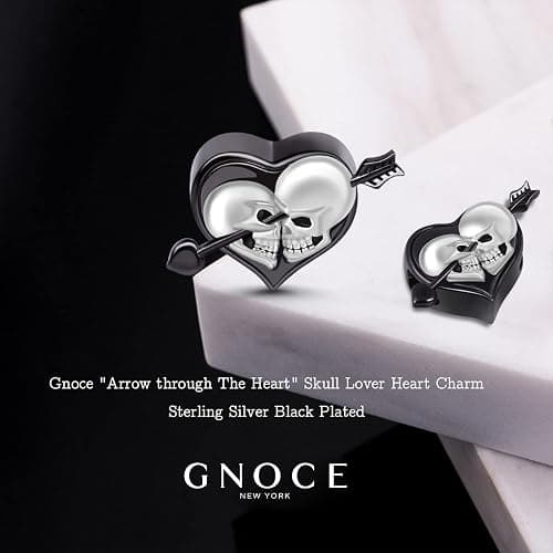 GNOCE Skull Lover Heart Charm Bead Sterling Silver Arrow through The Heart Skull Charm Bead Fit Bracelet/Necklace Jewelry Gift for Women Men (Style-1) thumbnail 3