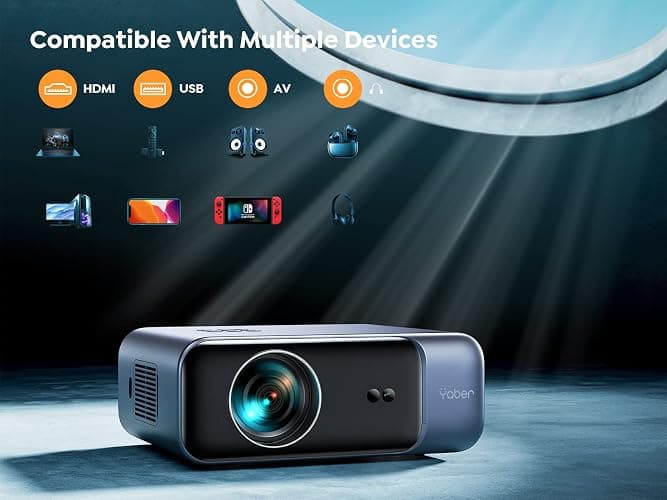 【Auto Focus & Keystone】 1080P HD Portable Projector, WiFi6 Bluetooth 5.2 Projectors, YABER Pro V9 Smart Projector, Home Cinema Projectors for Bedroom/Smartphone/TV Stick thumbnail 7