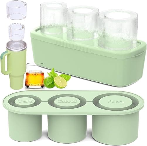 Ice Cube Tray for Stanley Cups, Stanley Ice Mold Compatible with 40Oz Tumbler, Ice Cube Tray with Lid and Bin, 3 Sizes Stanley Cup Ice Mold for Chilling Drinks, Coffee, Juice, Whiskey (Green) - Image 1