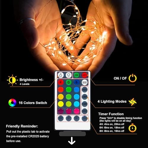 USB and Battery Operated Fairy Lights, 39Ft 120 LED Color Changing Fairy Lights with Remote and Timer, Battery Powered Twinkle String Lights for Bedroom, Party, Indoor Christmas Party Halloween Decor thumbnail 5
