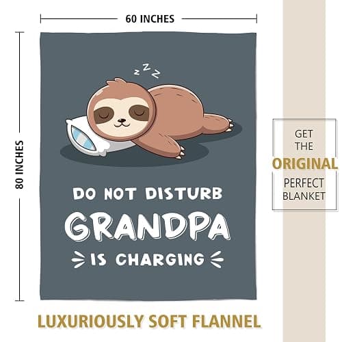 Funny Gifts for Grandpa Christmas, Grandpa is Charging Sloth Blanket, Grandpas Birthday Gift, Grandpas Gifts from Grandkids for Fathers Day, Soft Sloth Blanket for Grandfather 60" x 80" thumbnail 3