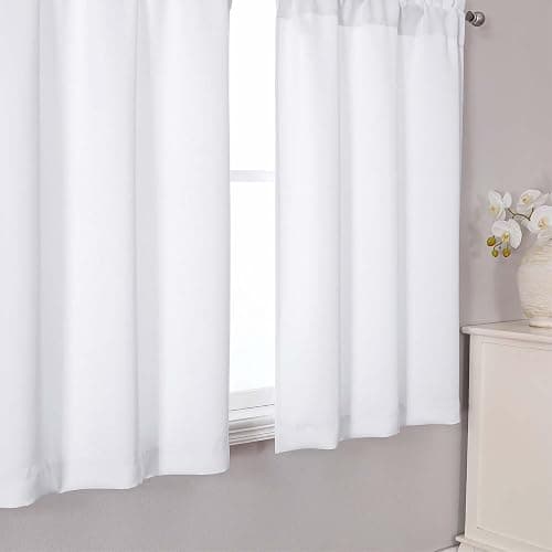 Simplebrand Pure White Cafe Curtains Tier 36 Inch Length 2 Panels Set, Half Window Light Filtering Curtains for Kitchen, Rod Pocket Tier Thermal Insulated Window Treatment Short Curtain, 30" Wx36 L thumbnail 5