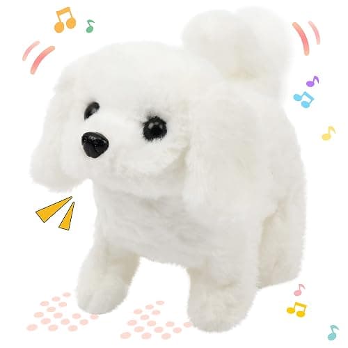 Hopearl Walking Dog Bichon Interactive Electronic Pet Plush Toy Puppy Woof and Moving Animated Nodding Head Gifts for Toddlers Birthday, White, 18cm thumbnail 9