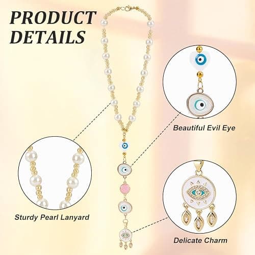 DELORIGIN Evil Eye Car Hanging Ornament Heart Evil Eye Rear View Mirror Car Charm Lanyards Beaded Decor Hanging Accessories Sun Catcher Pendent Decoration for Window Home Door Frame Balcony thumbnail 4