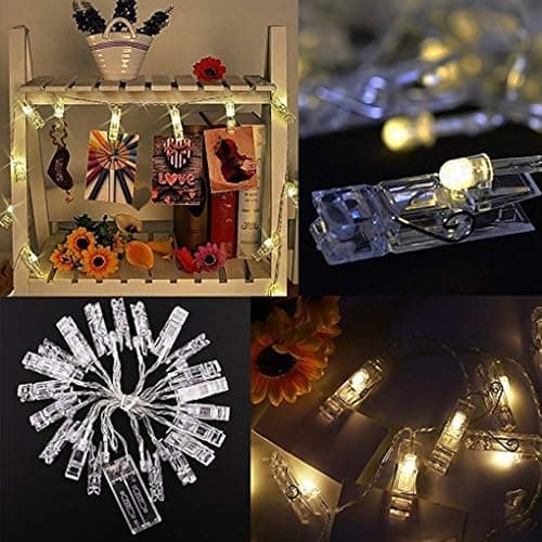 Dopheuor Photo Clip String Lights LED Fairy Clip String Lights Hanging Photo Pictures Battery Operated for Gifts Patio Christmas Bedroom Wedding Birthday Party Halloween Festival Decor (no Battery) thumbnail 5