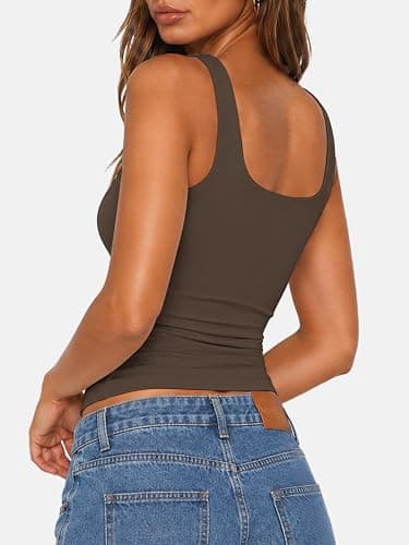 ATHMILE Double Lined Tank Tops for Women Summer Square Neck Sleeveless Basic Spring Going Out Top thumbnail 4