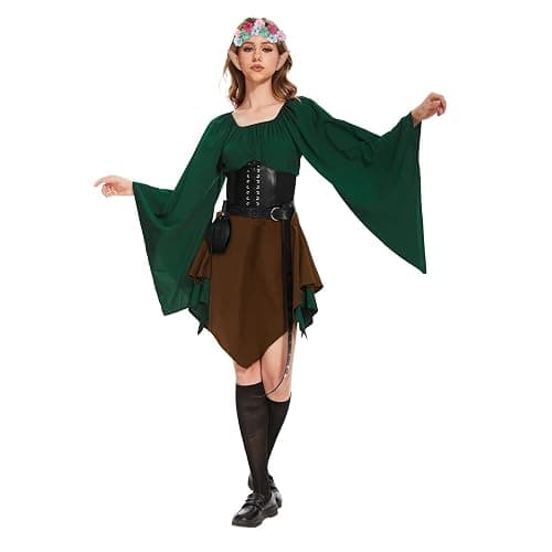 HODBLKT 8PCS Women Elf Costume Renaissance Traditional Irish Dress Fairy Costume Halloween Medieval Dress thumbnail 2