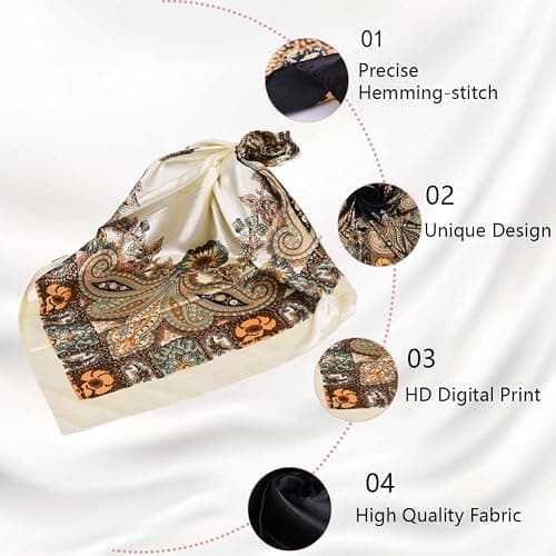 upeilxd 4Pcs Silk Head Scarves for Women Satin Hair Scarf 35”Large Square Bandana Silk Like Neck Scarf Shawl thumbnail 4