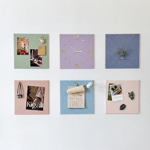Felt Bulletin Board Tiles, 6 Pack Decorative Pin Board for Wall | 11.8 x 11.8 Inches Cork Board Alternative, Easy Setup with 30 Push Pins & 36 Adhesive Tabs, Modern Stylish Memo Photo Board thumbnail 8
