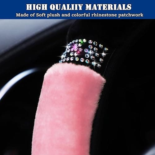 YSFKJ Fluffy Steering Wheel Cover, Universal 15 Inch Colorful Rhinestones Car Steering Wheel Cover, Sparkly Crystal Diamond Steering Wheel Protector for Women Girls,Pink thumbnail 2