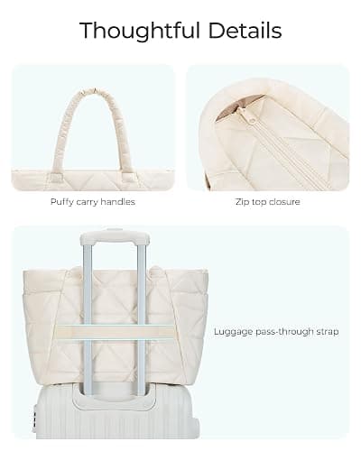 BAGSMART Tote Bag for Women, Puffy Tote Bag with Zipper, Large Quilted Shoulder Bag with Compartments for Travel, Work, Gym thumbnail 6